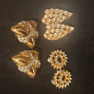 Vintage 3 pairs of Stunning Costume Gold and Crystal earrings.Wear with anything